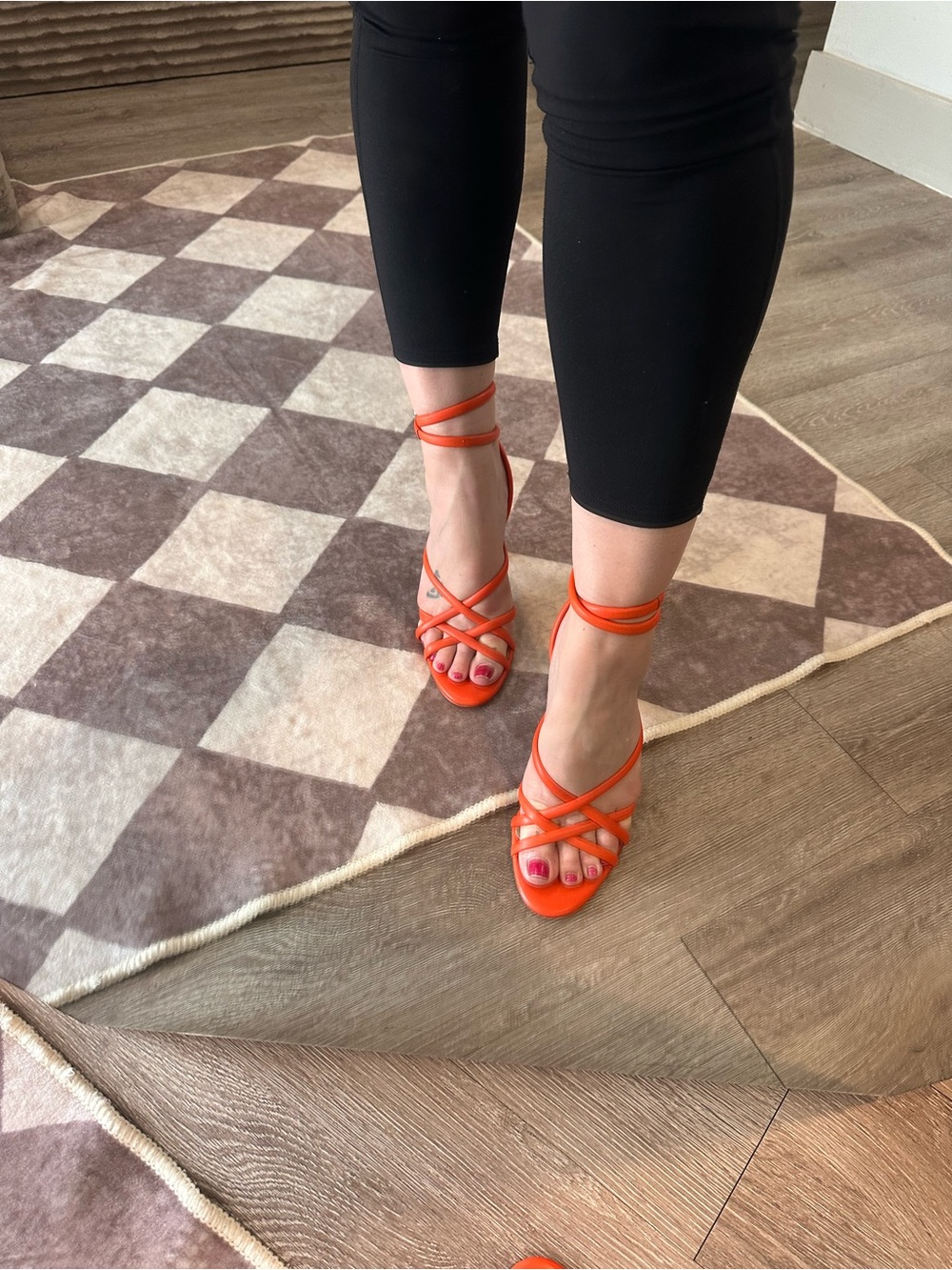ANTONIO MELANI Orange Strappy Ankle-Tie Heels